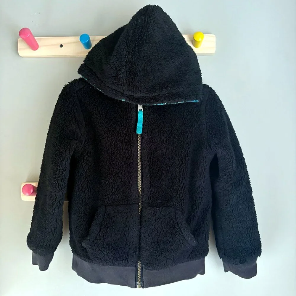Lands' End Kids Reversible Sherpa Fleece Hoodie in Blue Graphic Camo Print